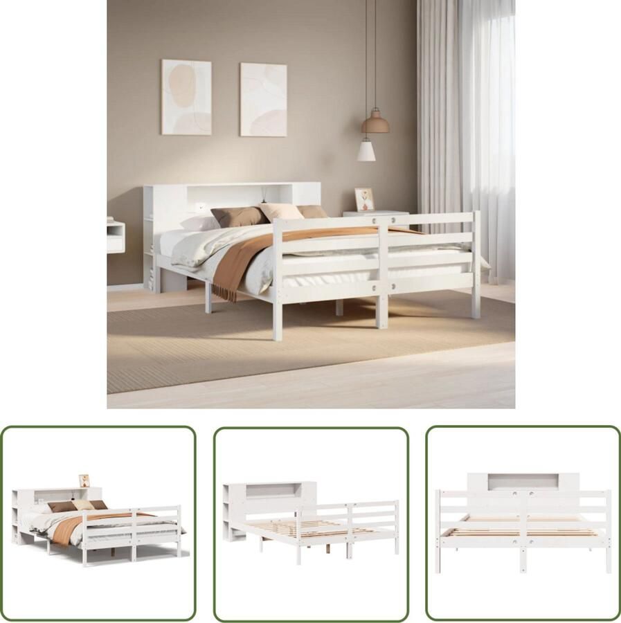 VidaXL Bed Met Kast Slaapbank Bed met boekenkast zonder matras grenenhout wit 150x200 cm Houten Bed Tweepersoonsbed Kinderbed