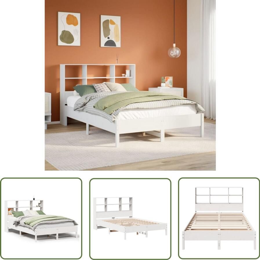 VidaXL Bed Met Kast Slaapbank Bed met boekenkast zonder matras grenenhout wit 160x200 cm Houten Bed Tweepersoonsbed Kingsize Bed