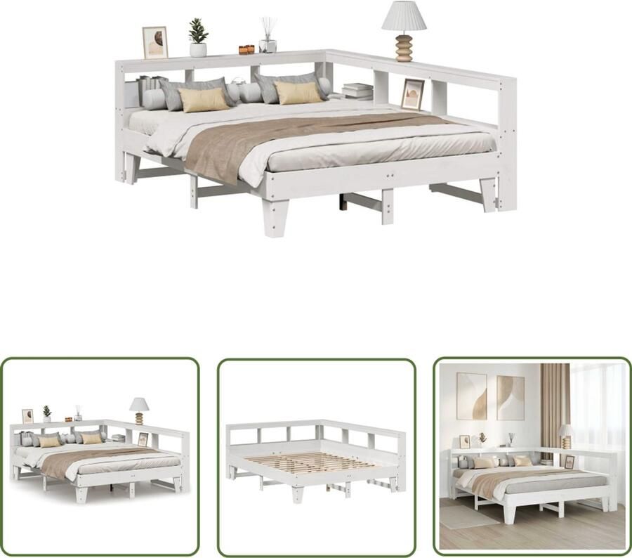 VidaXL Bed Met Kast Slaapbank Bed met boekenkast zonder matras grenenhout wit 160x200 cm Houten Bed Boekenkastenbed Tweepersoonsbed