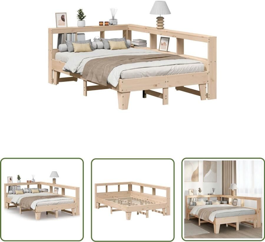 VidaXL Bed Met Kast Slaapbank Bed met boekenkast zonder matras massief grenenhout 120x200 cm Houten Bed Bibliotheekbed Tweepersoonsbed