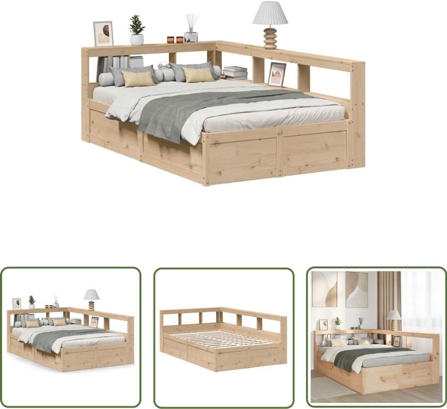 VidaXL Bed Met Kast Slaapbank Bed met boekenkast zonder matras massief grenenhout 140x190 cm Houten Bed Massief Grenenhout Boekenkastbed