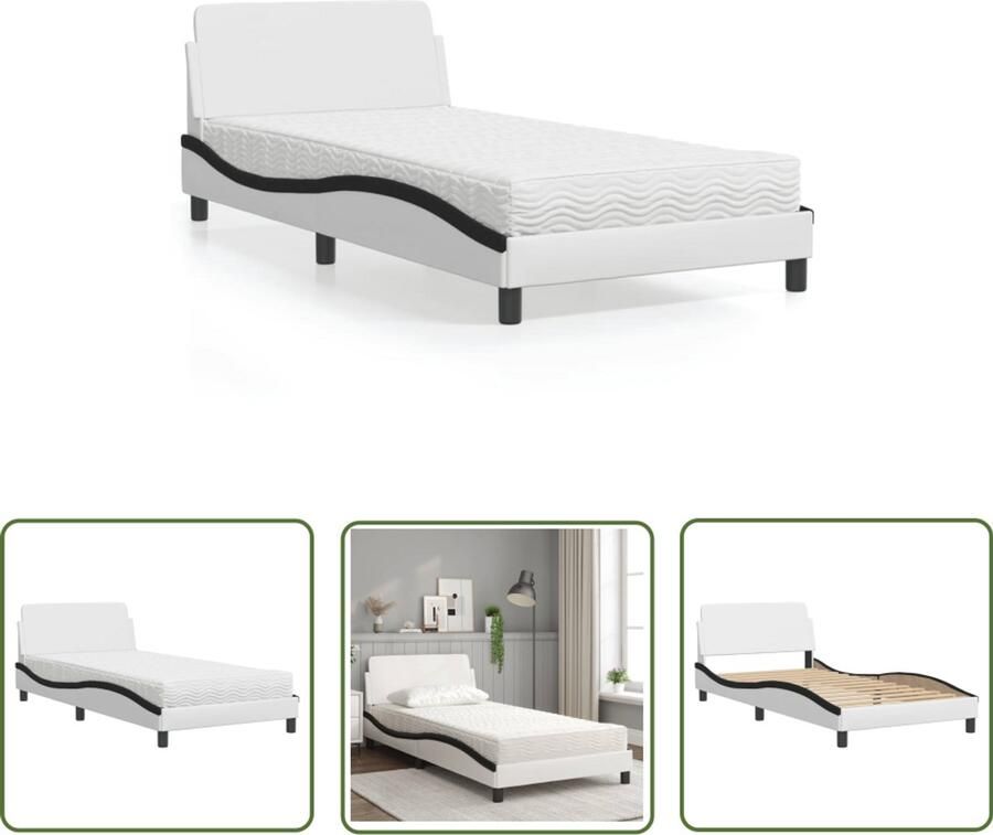 VidaXL Bed Met Matras Slaapcomfort Bed met matras Dover kunstleer wit en zwart 100x200 cm Boxspring Alternatief Kunstleder Bed Modern Bed