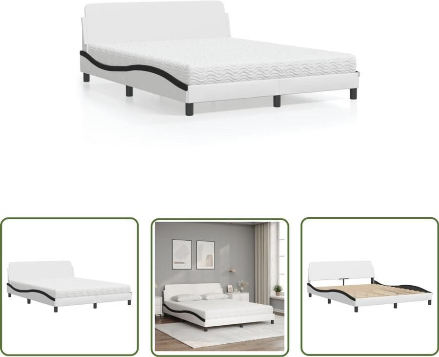 VidaXL Bed Met Matras Slaapcomfort Bed met matras Dover kunstleer wit en zwart 160x200 cm Boxspring King Size Bed Tweepersoonsbed