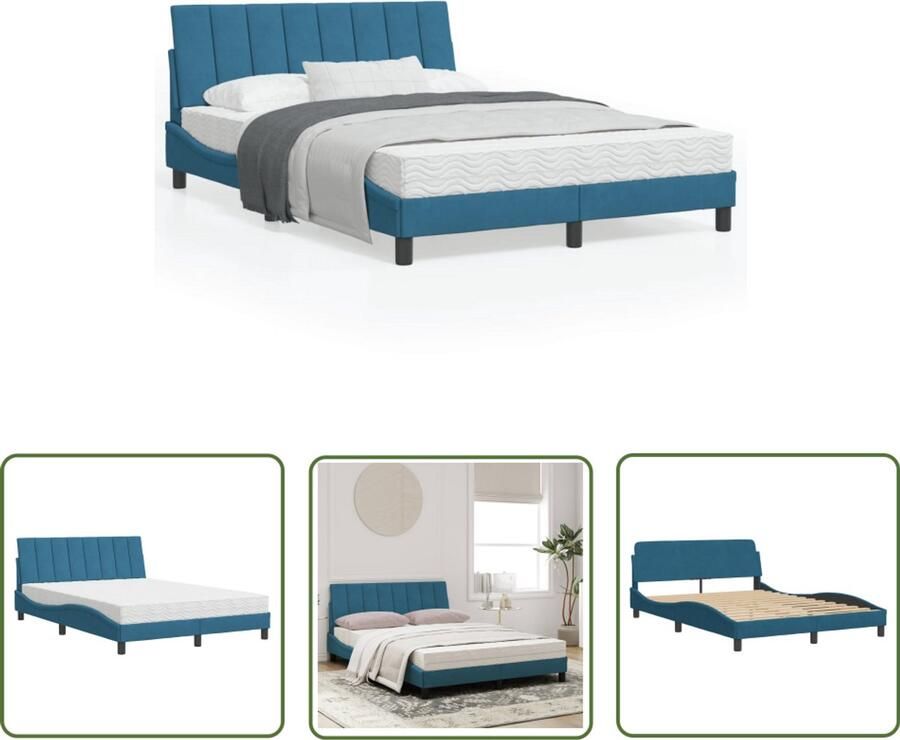 VidaXL Bed Met Matras Slaapcomfort Bed met matras Hanko fluweel blauw 120x200 cm Boxspring Tweepersoonsbed Luxe Bed