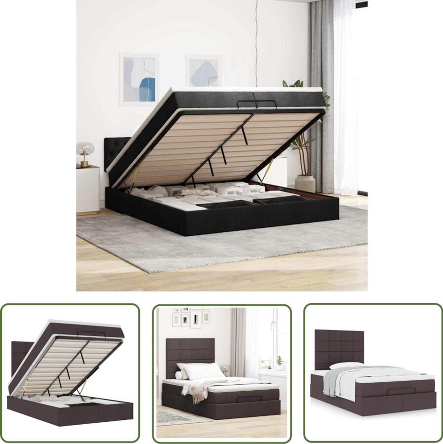 VidaXL Bed Met Opbergruimte Ottoman Bed Ottoman bed met matras 120x190 cm stof donkerbruin Boxspring Bed Tweepersoons Bed Kingsize Bed