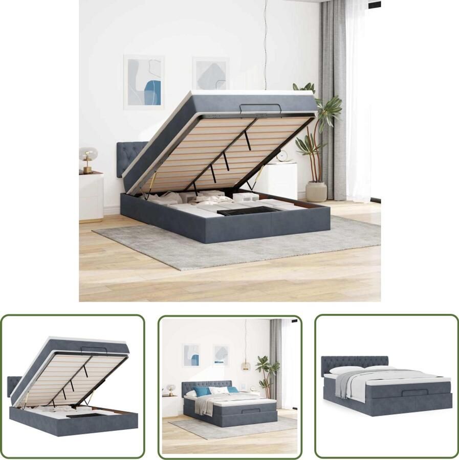 VidaXL Bed Met Opbergruimte Ottoman Bed Ottoman bed met matras 140x190cm fluweel donkergrijs Boxspring Bed Tweepersoons Bed Fluweel Bed