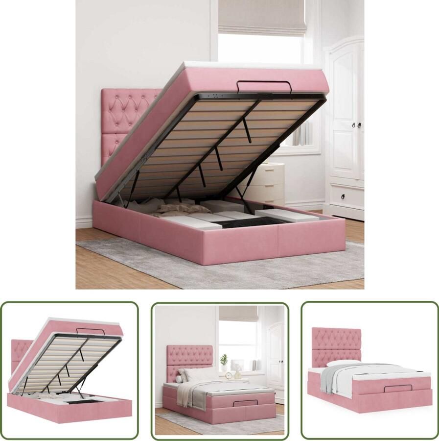 VidaXL Bed Met Opbergruimte Ottoman Bed Ottoman bed met matrassen 120x200cm fluweel roze Rooskleurig Bed Velvet Bed Boxspring Bed