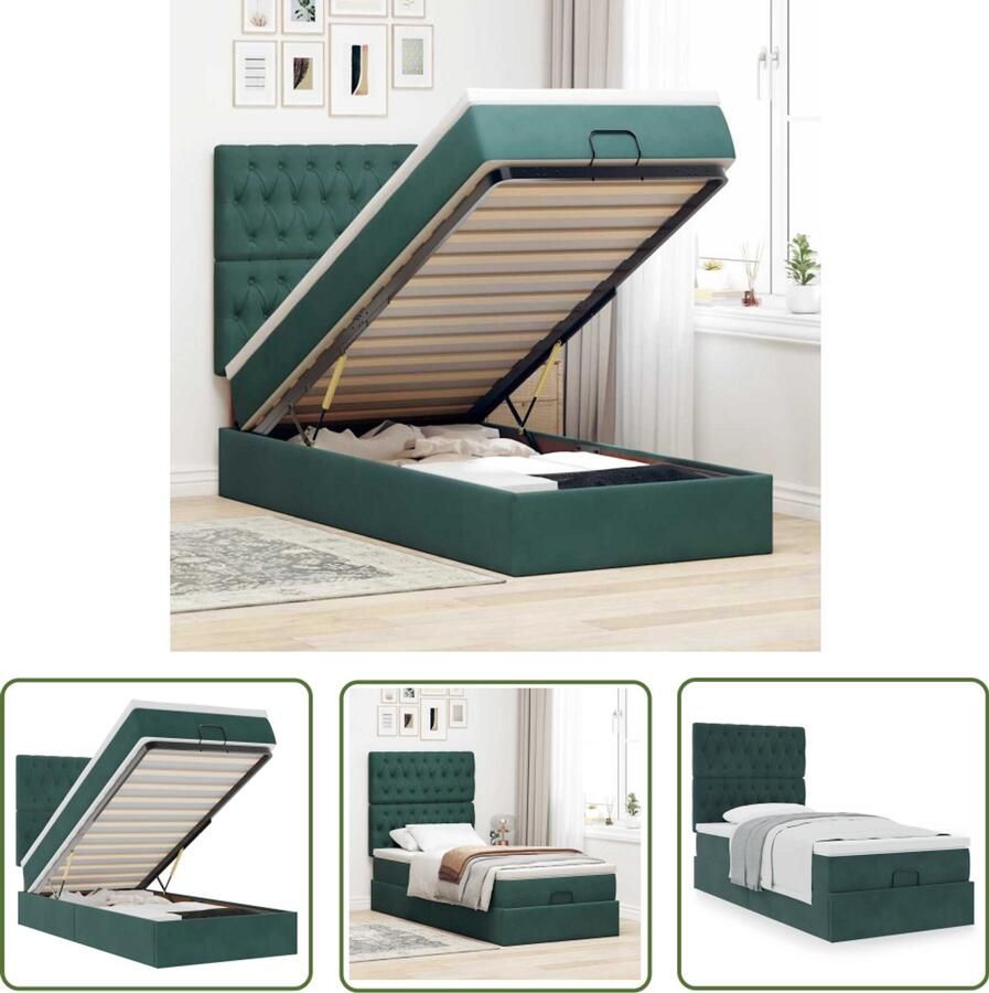 VidaXL Bed Met Opbergruimte Ottoman Bed Ottoman bed met matrassen 90x200cm fluweel donkergroen Boxspring Tweepersoonsbed Velvet Bed