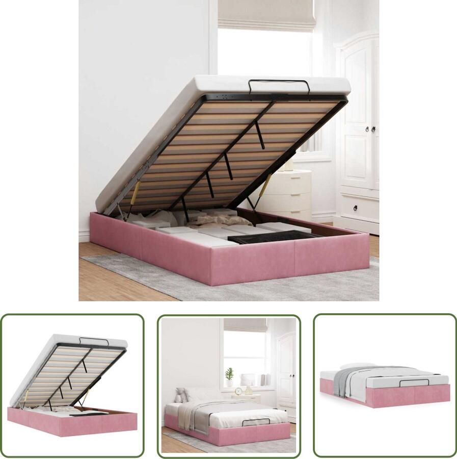 VidaXL Bed Met Opbergruimte Ottoman Bedframe Ottoman bedframe zonder matras 120x200 cm fluweel roze Velvet Bed Roze Bed Tweepersoonsbed