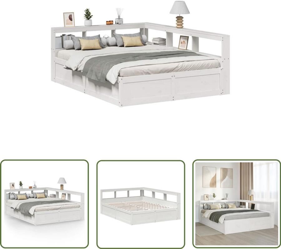 VidaXL Bed Slaapkamer Bed met boekenkast zonder matras grenenhout wit 140x200 cm Boekenkast Houten Bed Massief Hout