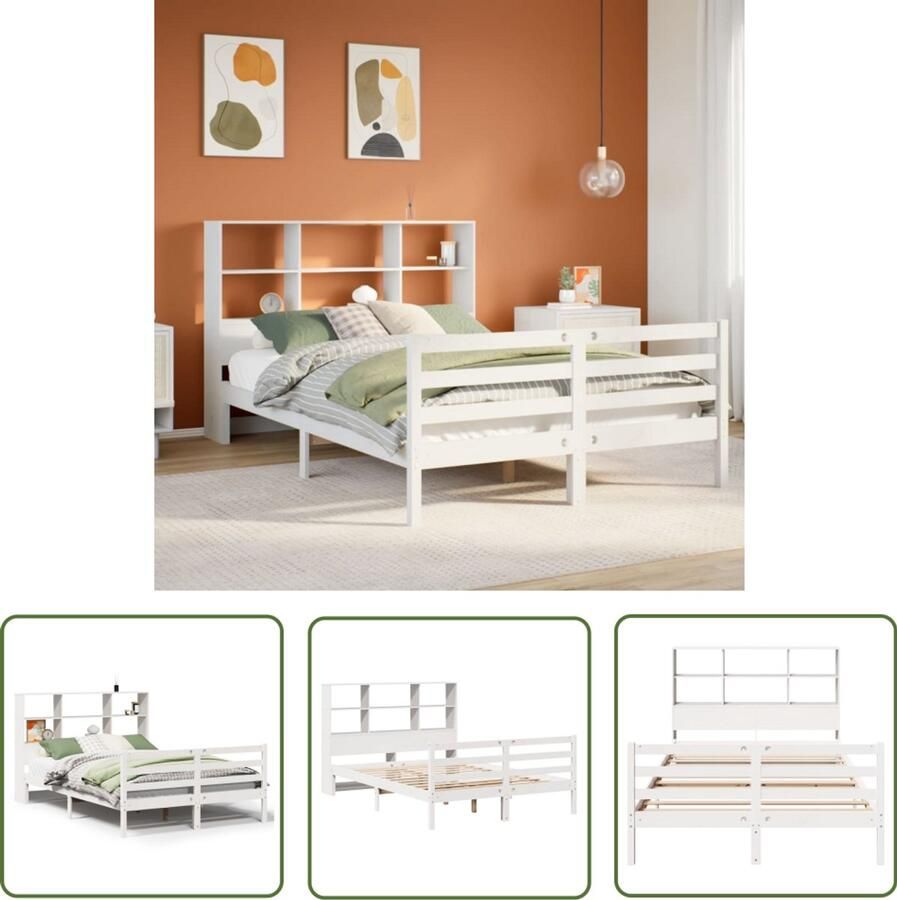 VidaXL Bed Slaapkamer Bed met boekenkast zonder matras grenenhout wit 140x200 cm Houten Bed Boekenkastbed Massief Hout