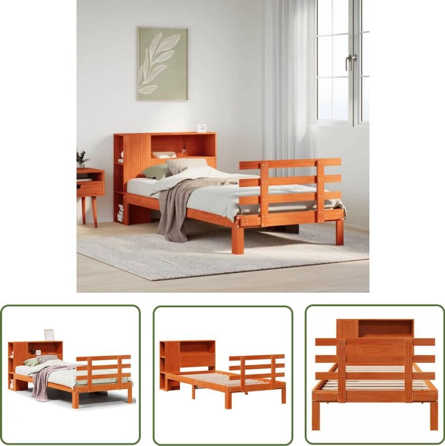 VidaXL Bed Slaapkamers Bed met boekenkast zonder matras grenenhout wasbruin 100x200 cm Houten Bed Boekkastenbed Grenenhouten Bed