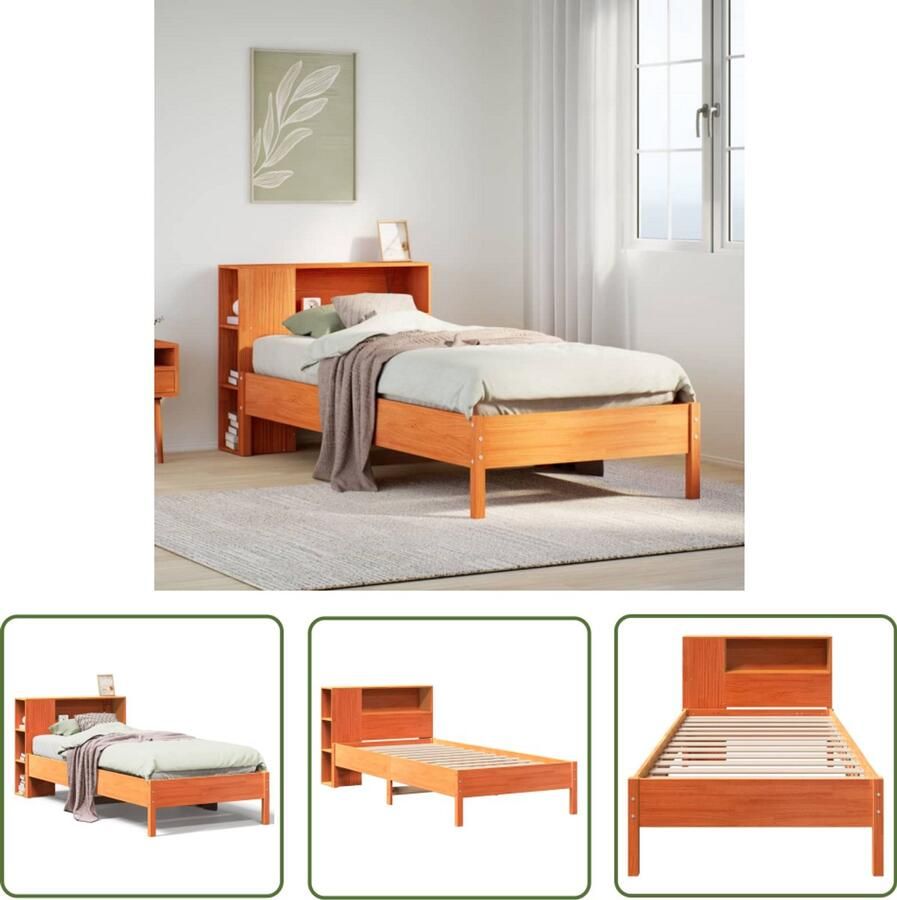 VidaXL Bed met boekenkast zonder matras grenenhout wasbruin 90x190 cm Slaapkamers Bed Houten Bed Boekkastenbed Bedstee