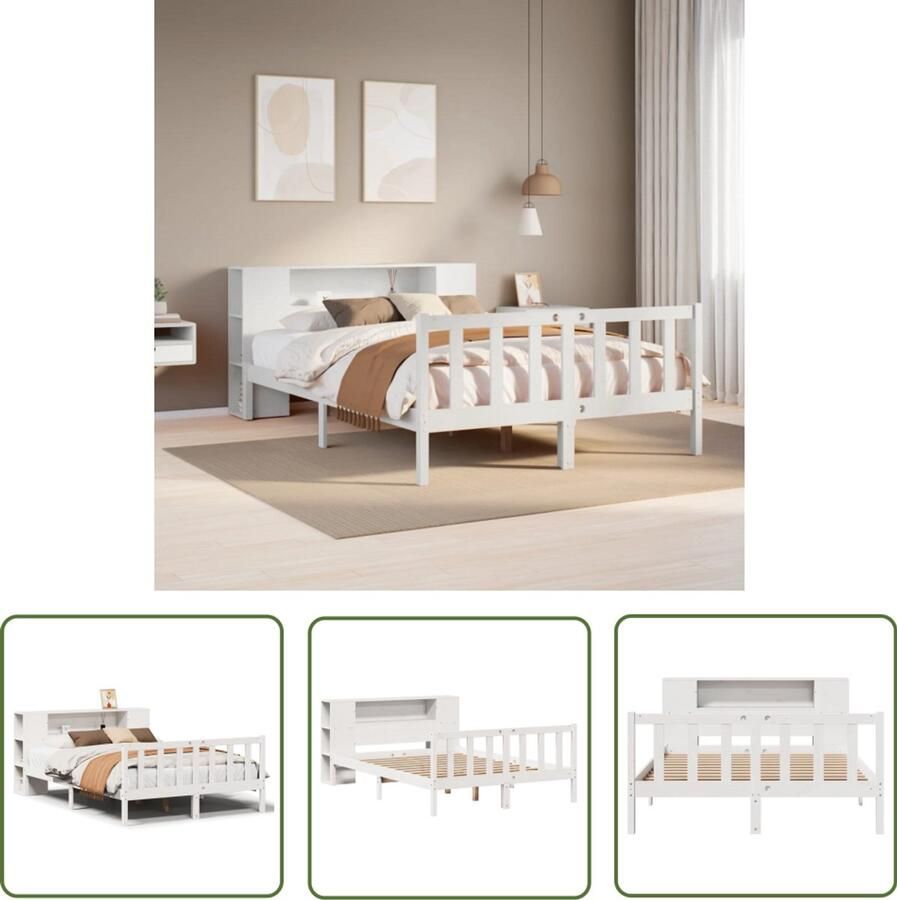 VidaXL Bed Slaapkamers Bed met boekenkast zonder matras grenenhout wit 150x200 cm Houten Bed Grenenhout Bed Boekenkast Bed