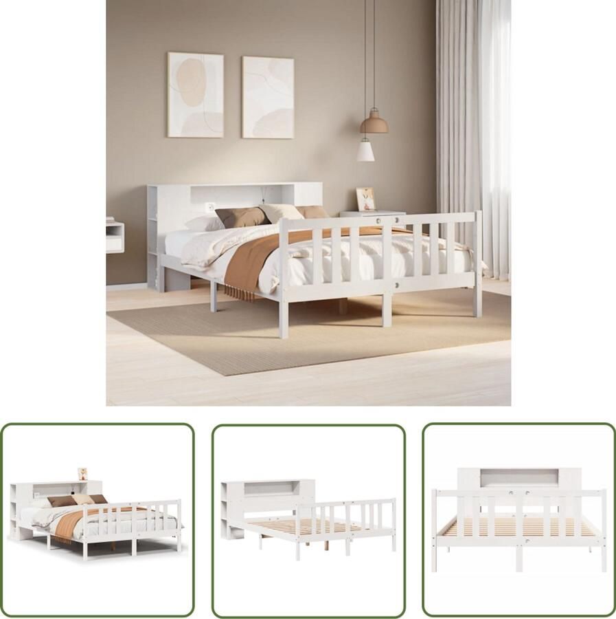 VidaXL Bed Slaapkamers Bed met boekenkast zonder matras grenenhout wit 160x200 cm Houten Bed Boekenkast Bed Met Kast