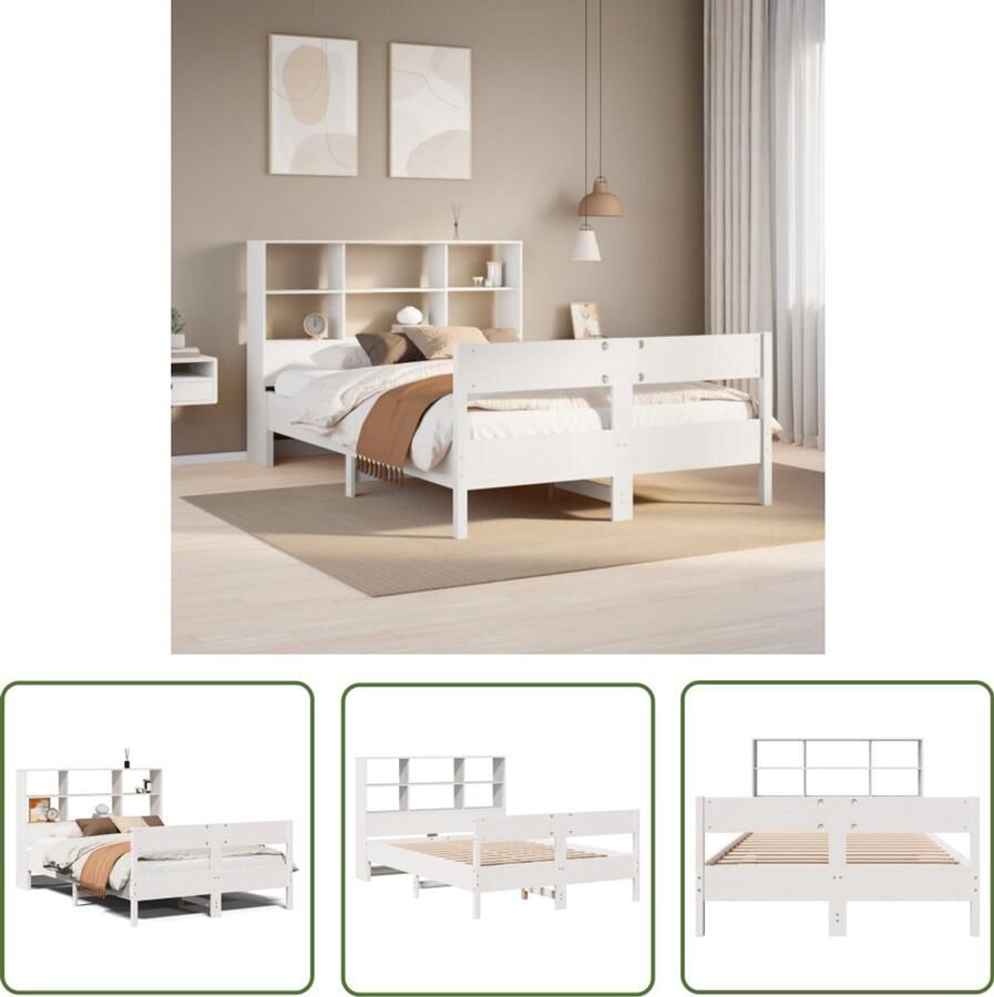 VidaXL Bed Slaapkamers Bed met boekenkast zonder matras grenenhout wit 160x200 cm Houten Bed Boekkastenbed Tweepersoonsbed