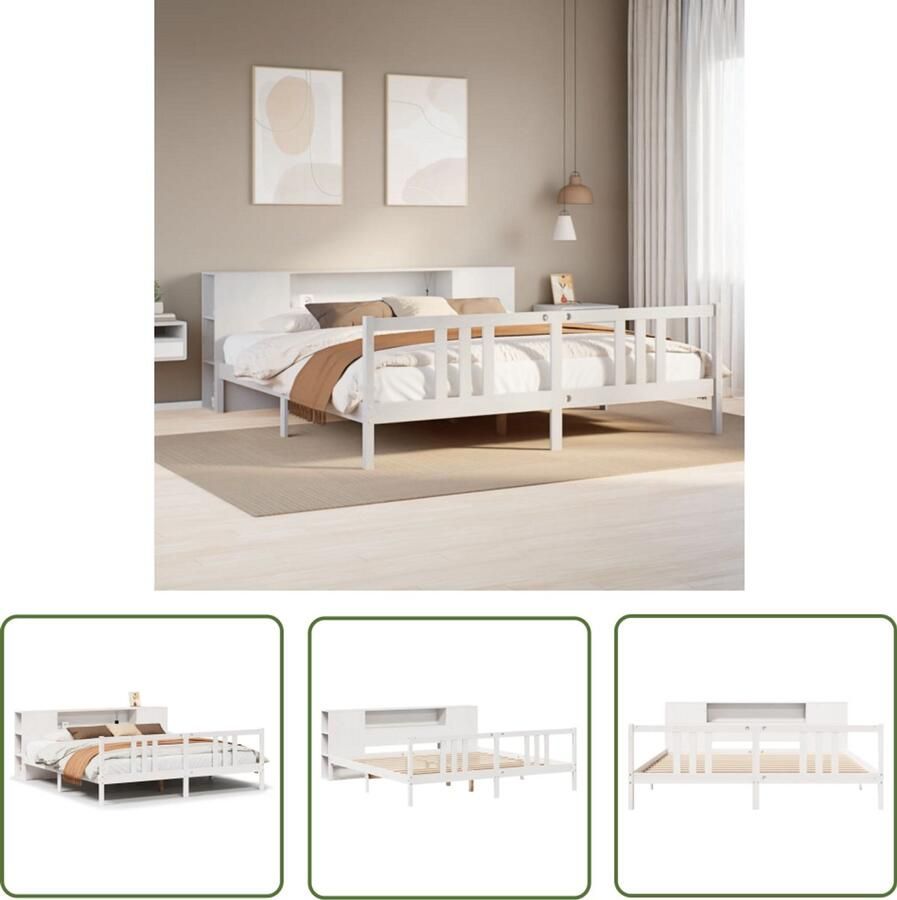 VidaXL Bed Slaapkamers Bed met boekenkast zonder matras grenenhout wit 200x200 cm Houten Bed Boekenkastenbed Bibliotheekbed