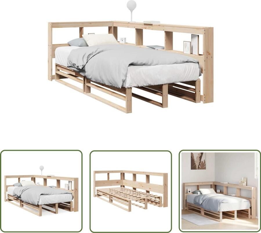 VidaXL Bed Slaapkamers Bed met boekenkast zonder matras massief grenenhout 100x200 cm Houten Bed Boekenkast Bedstede