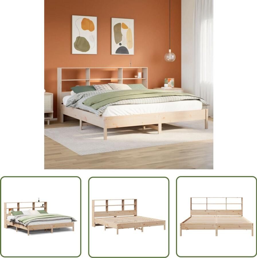 VidaXL Bed Slaapkamers Bed met boekenkast zonder matras massief grenenhout 200x200 cm Houten Bed Boekenkast Bed Massief Hout