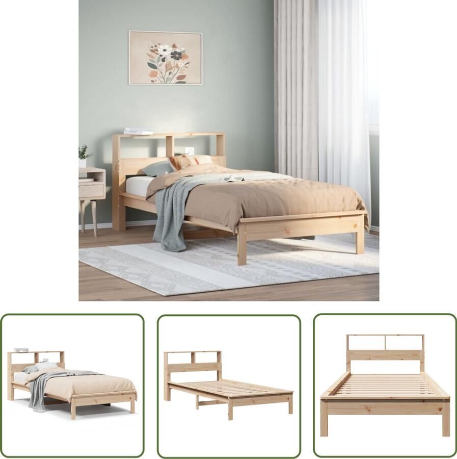 VidaXL Bed Slaapkamers Bed met boekenkast zonder matras massief grenenhout 90x190 cm Houten Bed Boekenkast Bed Grenenhout Bed