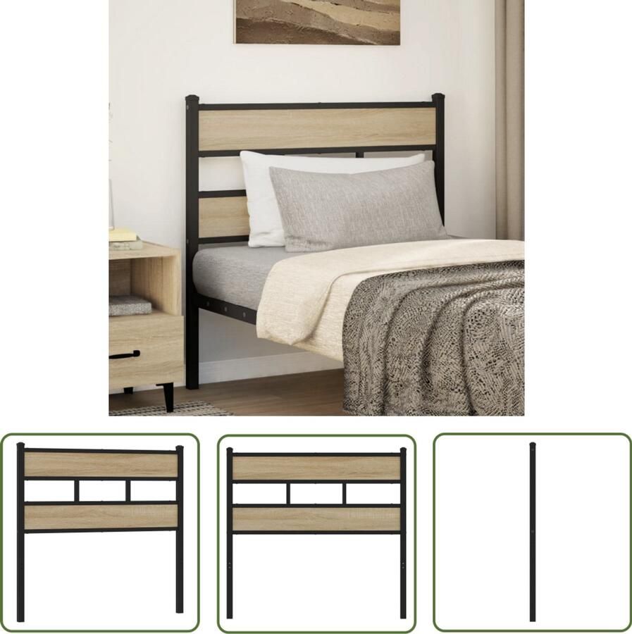 The Living Store Hoofdbord 100 cm ijzer en bewerkt hout sonoma eikenkleurig Hoofdbord Bedbank Hoofdbekleding Slaapkamer Decoratie Houten Hoofdbord
