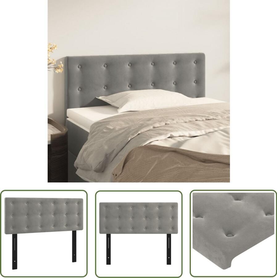 The Living Store Hoofdbord 100x5x78 88 cm fluweel lichtgrijs Hoofd Bord Beddecoratie Hoofdkussen Fluweel Licht Grijs
