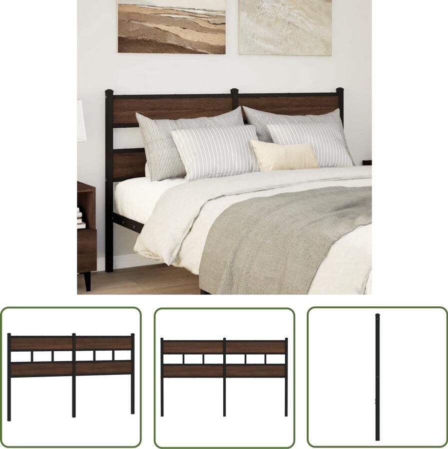 The Living Store Hoofdbord 135 cm bewerkt hout en staal bruin eikenkleurig Hoofd Bord Beddecoratie Houten Hoofdbord Staal Hoofdbord Bruine Eiken Kleur