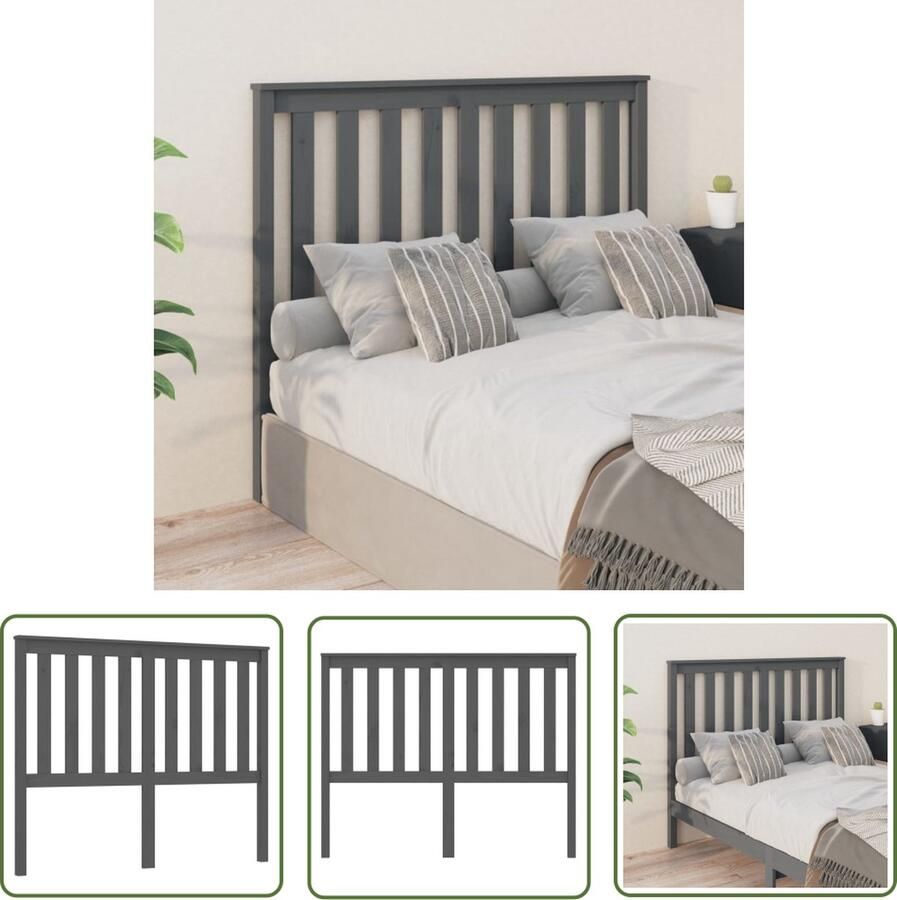 The Living Store Hoofdbord 146x6x101 cm massief grenenhout grijs Hoofd Bord Beddecoratie Hoofdkussen Hout Grenenhout