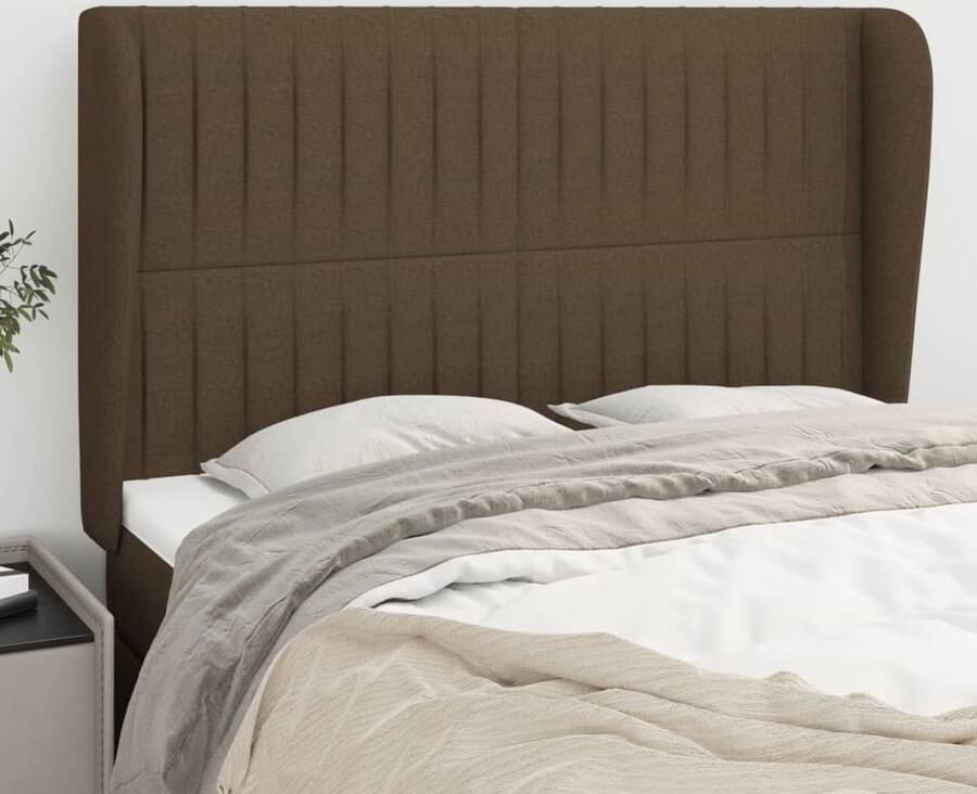 The Living Store Hoofdbord met randen 147x23x118 128 cm stof donkerbruin Hoofd Bord Beddecoratie Hoofdkussen Slaapcomfort Donkere Kleuren - Foto 6