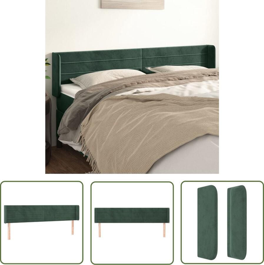 The Living Store Hoofdbord met randen 183x16x78 88 cm fluweel donkergroen Hoofd Bord Hoofdeinde Klassiek Velvet Groen