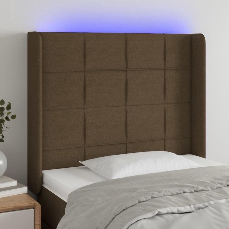 The Living Store LED-hoofdbord donkerbruin 103x16x118 128 cm verstelbaar Hoofd Bord Led Beddecoratie Hoofdbord Bruin Hoofdbord Met Verlichting Led Lampen
