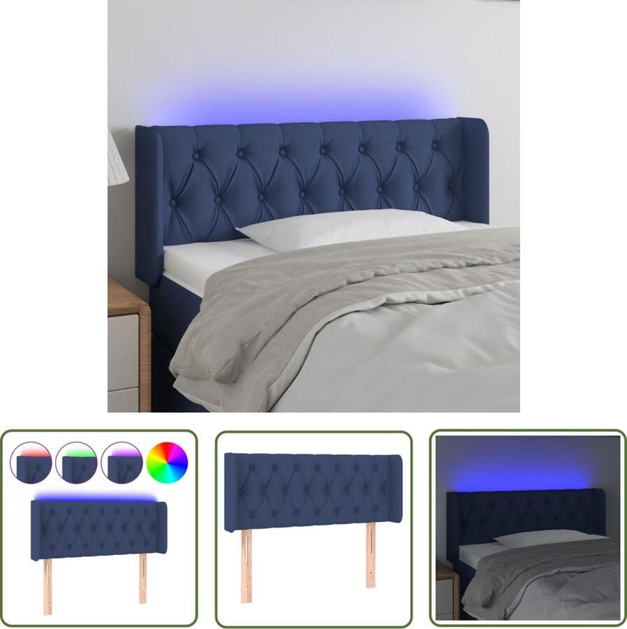 The Living Store Hoofdbord LED 103x16x78 88 cm stof blauw Hoofd Bord Led Beddecoratie Hoofdkussen Slaapkamers Lichtgevende Headboard