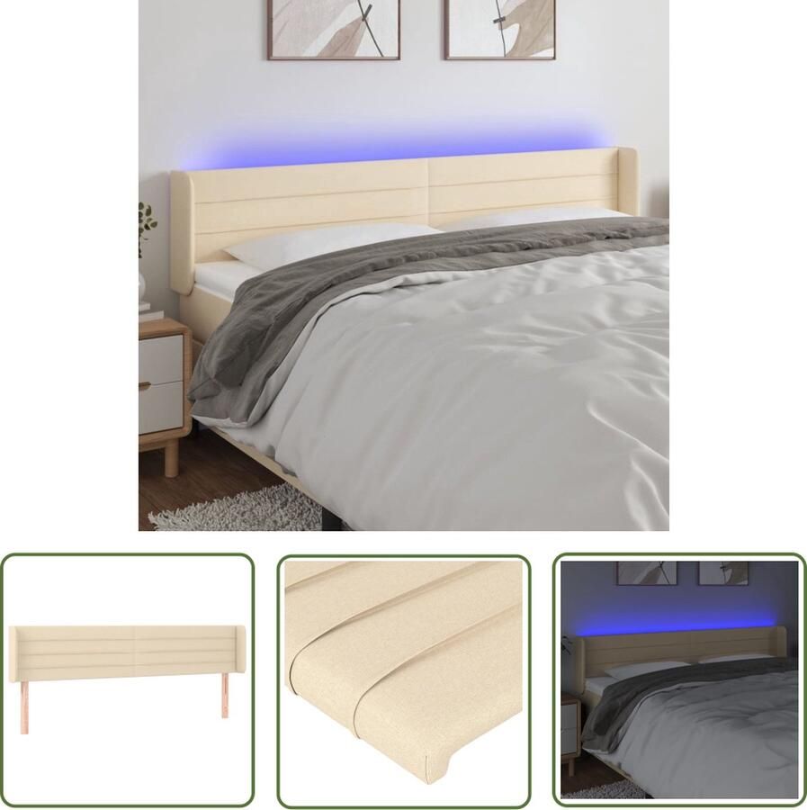 The Living Store Hoofdbord LED 183x16x78 88 cm stof crèmekleurig Hoofd Bord Led Beddecoratie Hoofdkussen Leeslicht Headboard