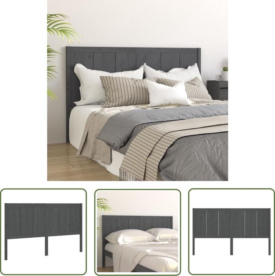 The Living Store Hoofdbord 125 5x4x100 cm massief grenenhout grijs Hoofdboard Beddecoratie Hout Grenenhout Grijze Meubels
