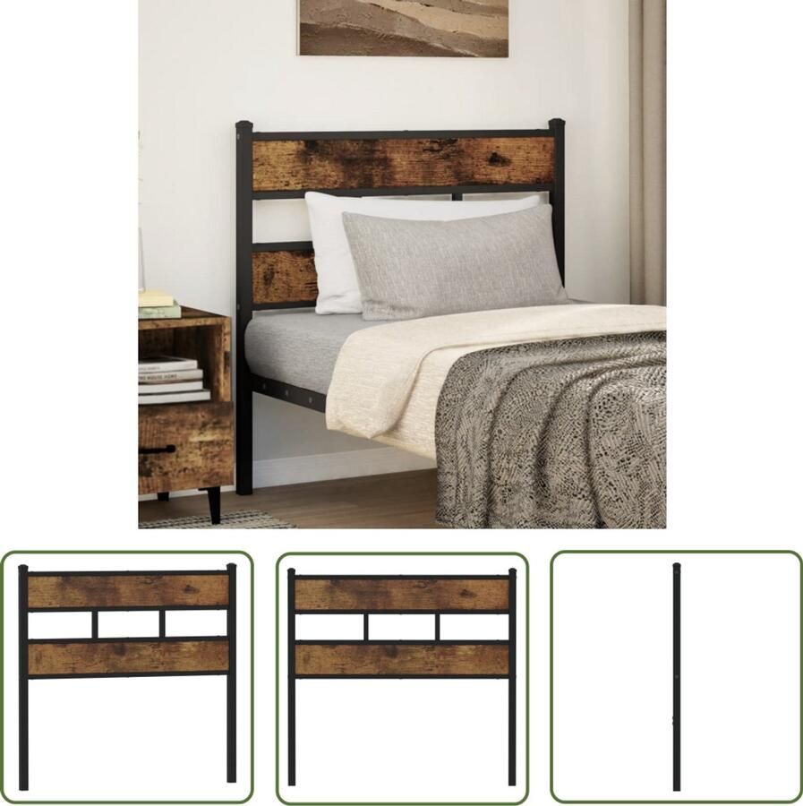The Living Store Hoofdbord 107 cm ijzer en bewerkt hout gerookt eikenkleurig Hoofdbord Beddecoratie Slaapcomfort Industriële Design Houten Hoofdbord
