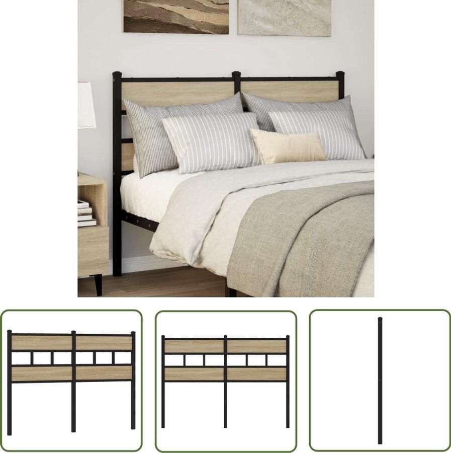 The Living Store Hoofdbord 120 cm ijzer en bewerkt hout sonoma eikenkleurig Hoofdbord Beddecoratie Hoofdbekleding Slaapcomfort Houten Hoofdbord