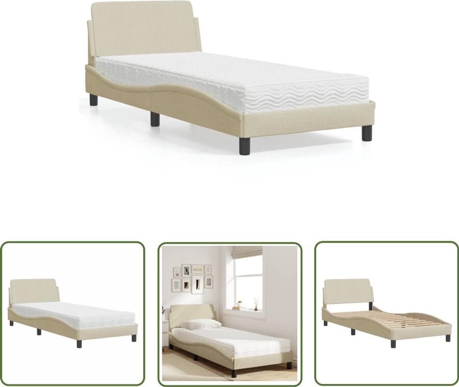 VidaXL Bedden Slaapcomfort Bed met matras Dover stof crèmekleurig 90x190 cm Tweepersoonsbed Creme Kleur Boxspring