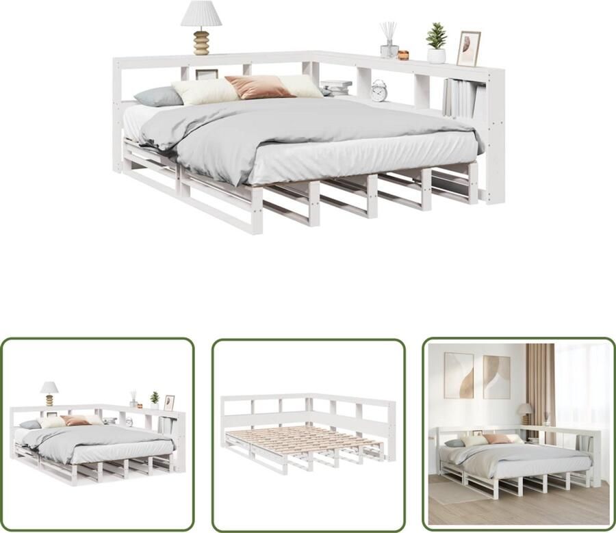 VidaXL Bed met boekenkast zonder matras grenenhout wit 160x200 cm Slaapkamers Bedden Houten Bed Boekenkasten Design Bed