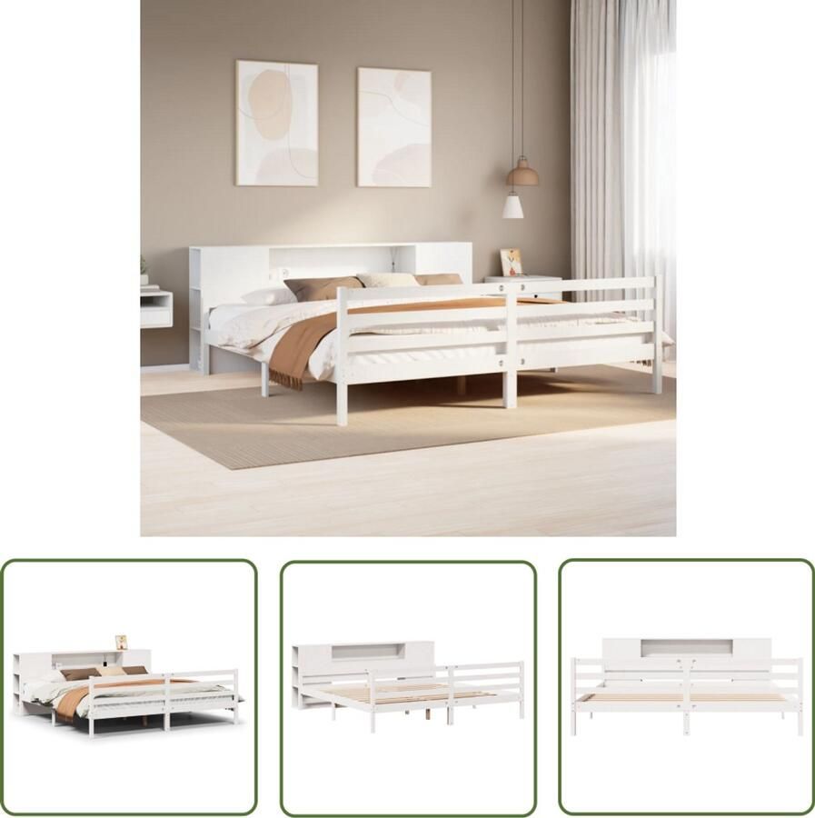 VidaXL Bed met boekenkast zonder matras grenenhout wit 200x200 cm Slaapkamers Bedden Houten Bed Boekenkast Bed Massief Hout