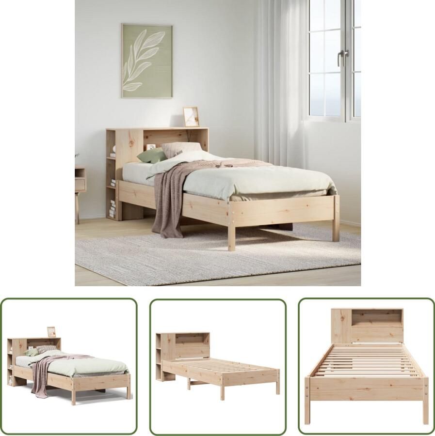 VidaXL Bed met boekenkast zonder matras massief grenenhout 100x200 cm Slaapkamers Bedden Houten Bedden Boekenkasten Opbergruimte