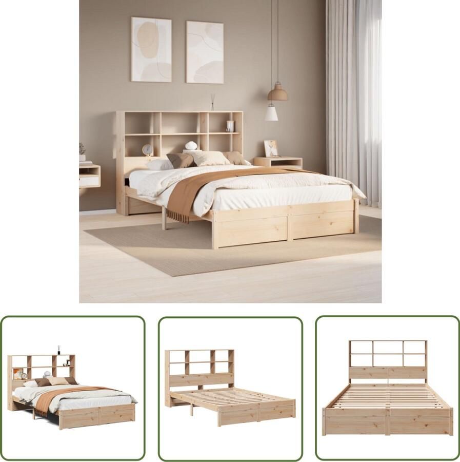 VidaXL Bedden Slaapkamers Bed met boekenkast zonder matras massief grenenhout 140x190 cm Houten Bed Boekenkast Bed Massief Hout