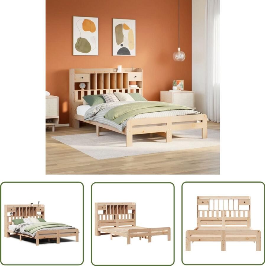 VidaXL Bedden Slaapkamers Bed met boekenkast zonder matras massief grenenhout 140x200 cm Houten Bed Boekenkast Bed Grenen Hout