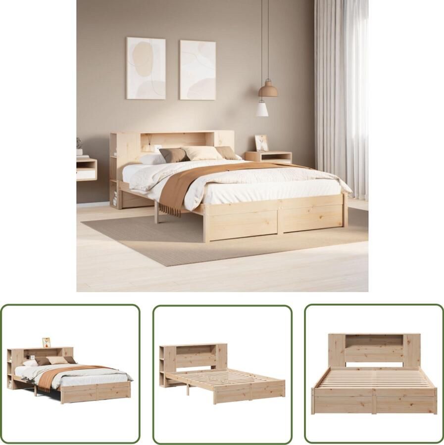 VidaXL Bedden Slaapkamers Bed met boekenkast zonder matras massief grenenhout 150x200 cm Houten Bedden Boekenkasten Massief Hout