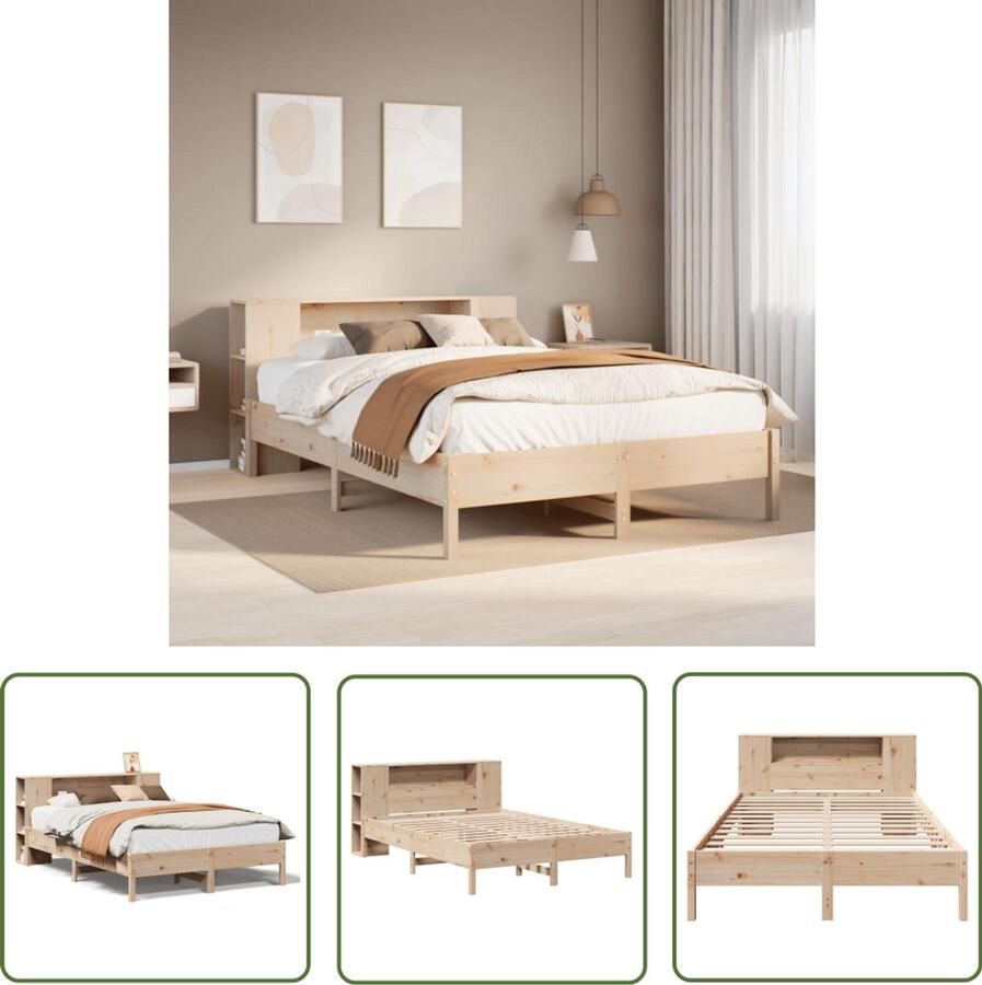 VidaXL Bedden Slaapkamers Bed met boekenkast zonder matras massief grenenhout 160x200 cm Houten Bedden Boekenkasten Massief Hout