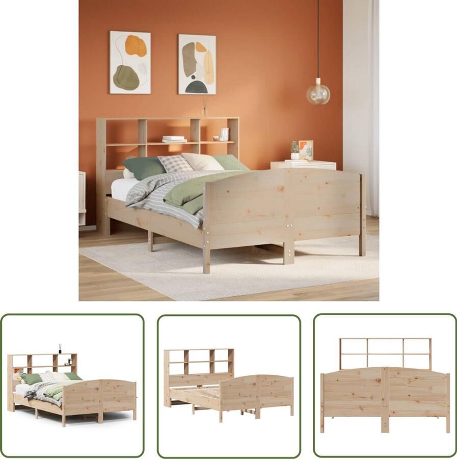 VidaXL Bedden Slaapkamers Bed met boekenkast zonder matras massief grenenhout 160x200 cm Houten Bed Boekenkast Bed Massief Hout