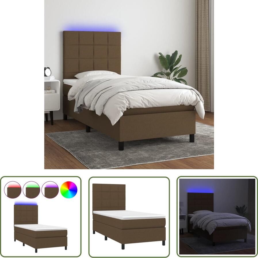 The Living Store Bed Donkerbruin 193x90x118 128 cm Pocketvering Matras Verstelbaar Hoofdbord Kleurrijke LED-verlichting Huidvriendelijk Topmatras Boxspring Beddonderbruin Led Lamp Pocketing Matras Slaapcomfort