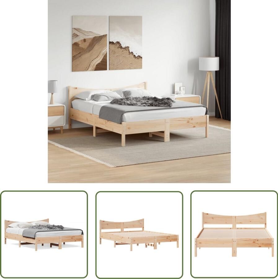 VidaXL Bedframe 160x200 Massief Grenenhout Bedframe zonder matras massief grenenhout 160x200 cm Houten Bedframe Tweepersoons Bedframe Bruin