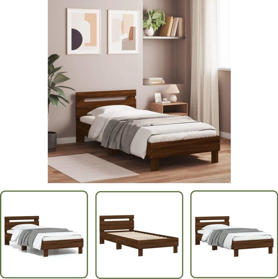 VidaXL Bedframe 75x190 Bruin Houten Bed Bedframe met hoofdbord zonder matras bruin eikenkleur 75x190 cm Tweepersoons Bed Design Bed Modern Bed