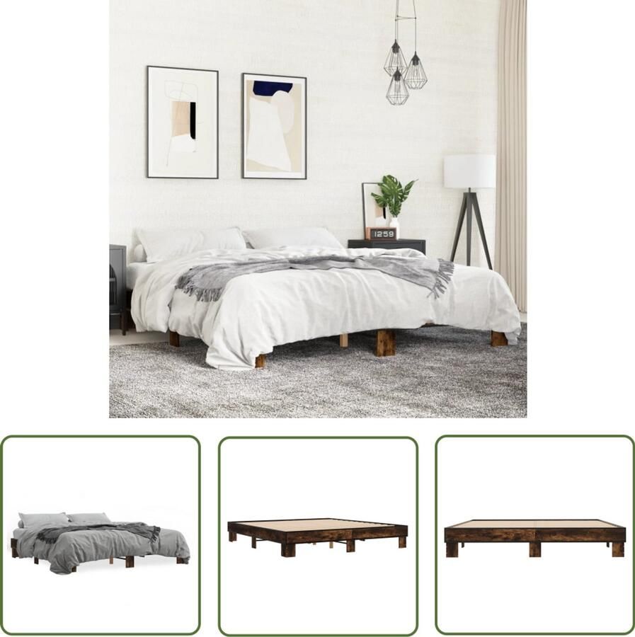 VidaXL Bedframe bewerkt hout metaal gerookt eikenkleurig 180x200 cm Bedframe Houten Bed Bruine Bed Slaapkamers Design Bed
