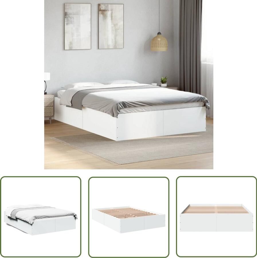 VidaXL Bedframe bewerkt hout wit 140x200 cm Wit Bed Frame Houten Bed Frame Enkel Bed Slaapkamer Decoratie Bed Kopen